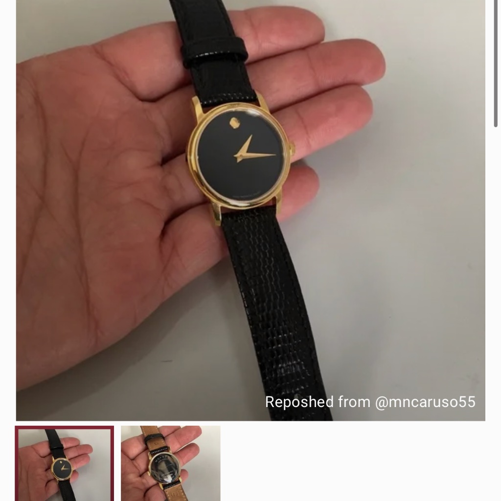 Movado Watch Black And Gold With Leather Strap